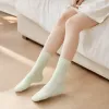 Light green pure cotton mid-calf socks are breathable, sweat-absorbent, comfortable and versatile details Picture